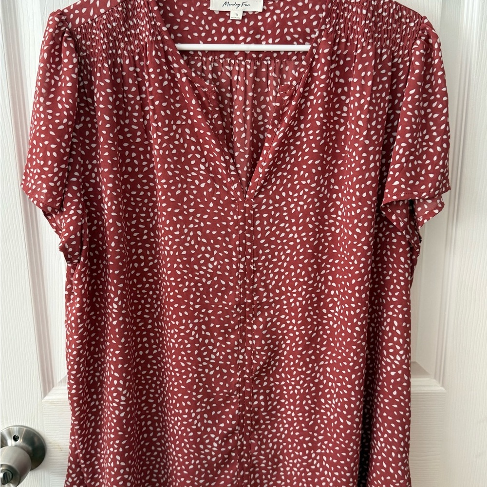 Monday Fun Red Blouse with White Pattern